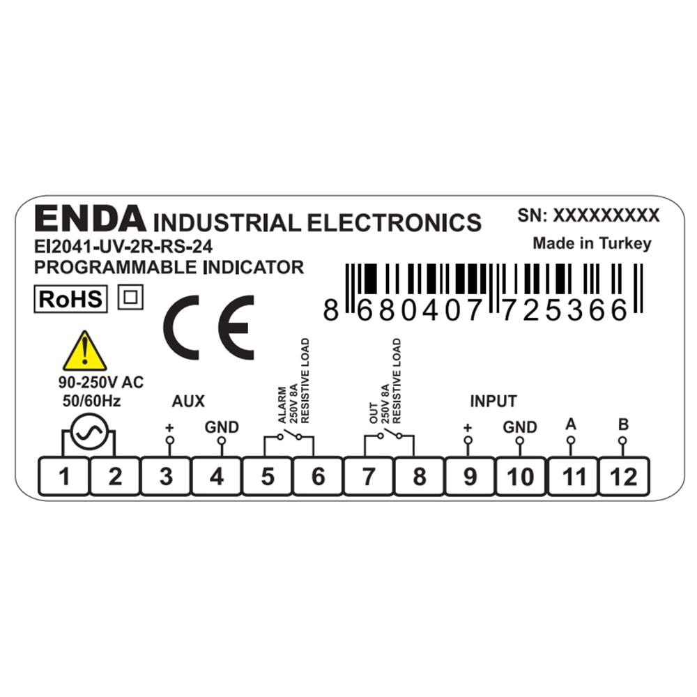 Enda EI2041-UV ,77x35 110v/220vac Analog Giriş Proses Gösterge