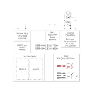 Emko ESM-4900.12011/0000/0000 ,96x48mm 110..220vac UNIVERSAL Kontak-1A1K Proses Kontrol