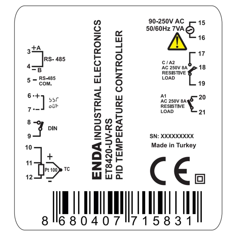 Enda ET8420-UV ,48x96mm 110v..220vac RÖLE/SSR Isı Kontrol