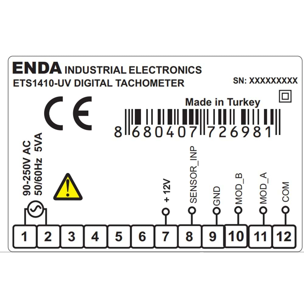 Enda ETS1410-230V ,77x35 220vac Takometre