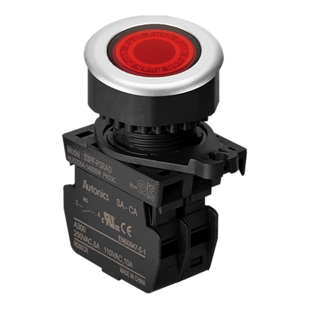 Autonics S3PF-P3RADM ,Kontak-1A Kırmızı-24v Yaylı M30 Buton