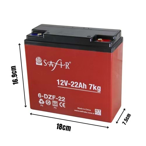 Safir 6-DZF-22 ,12v/22ah Jel Akü