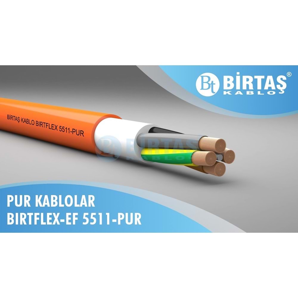 Birtaş EF5111-PUR-4x1 ,Kesit 1mm² 4-Damar/Çok Telli Standart Hareketli PUR Kablo