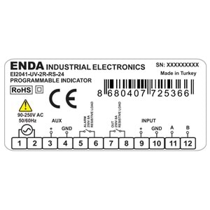 Enda EI2041-UV-RS-24 ,77x35mm 110v..220vac Analog Giriş RS485 Proses Gösterge