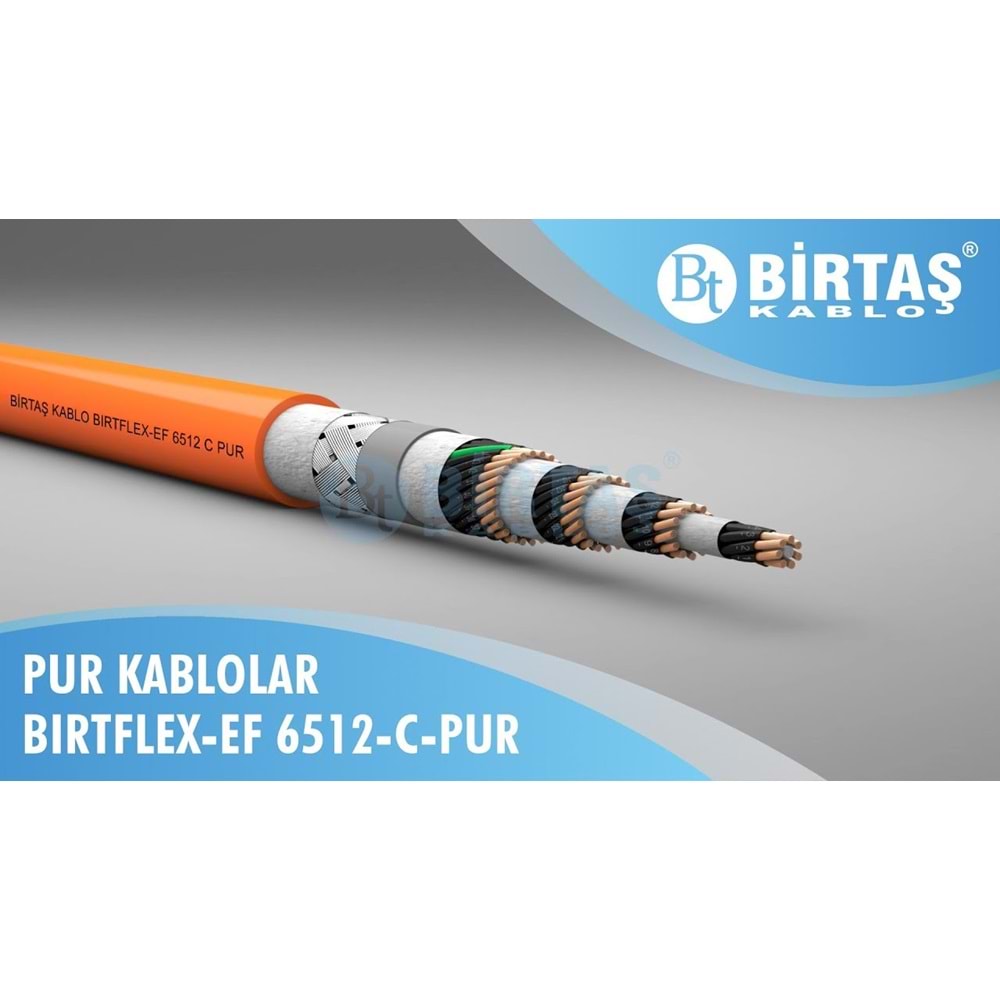 Birtaş EF6512-CPUR-25x0.50 ,Kesit 0.50mm² 25-Damar/Çok Telli Blendajlı Ağırşart Hareketli PUR Kablo