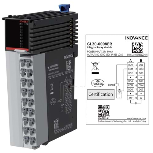 Inovance GL20-0008ER ,8xRöle Çıkış Plc Ek/Genişleme Modül