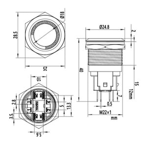 22E-P1-E ,M22-1A1K Led-24v Yaylı Metal Buton