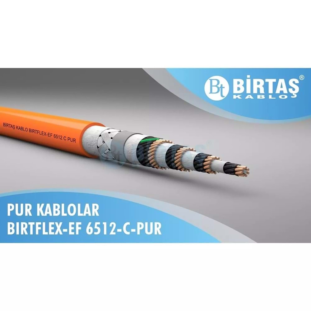 Birtaş EF6512-CPUR-3x1.5 ,Kesit 1.5mm² 3-Damar/Çok Telli Blendajlı Ağırşart Hareketli PUR Kablo