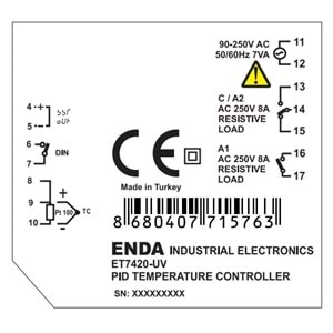 Enda ET7420-230VAC ,72x72 ,220vac RÖLE/SSR Isı Kontrol