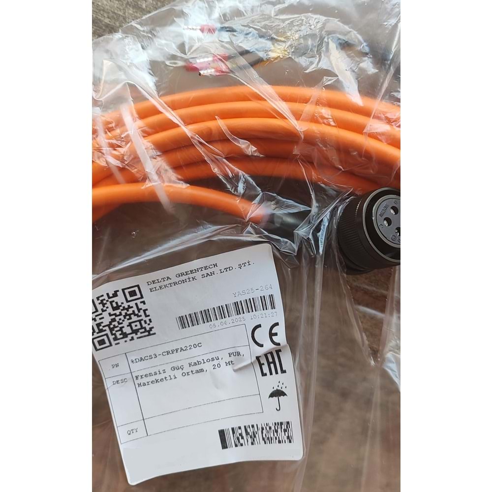 Delta %DACS3-CRPFA220C ,ASD-B3 1kw..2kw PUR/20mt Frensiz Servo Güç Kablo